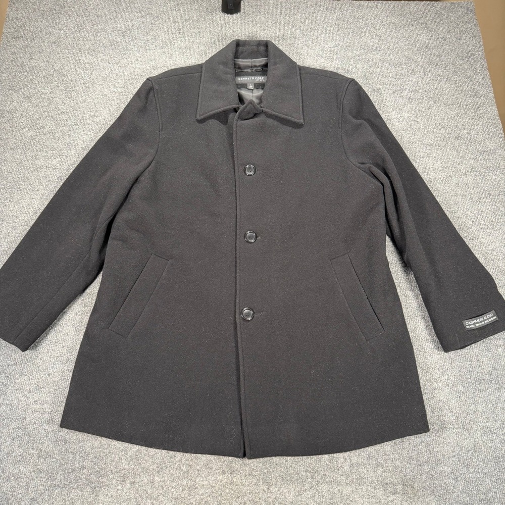 Kenneth Cole New York Mens Black Wool Cashmere Blend Car Coat Jacket FA03555-BLK